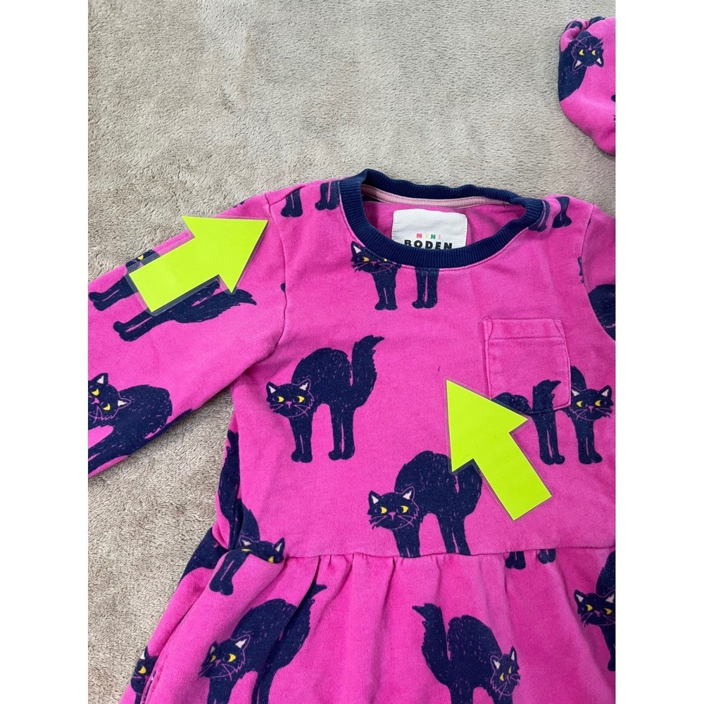 Mini Boden Jersey Dress Girls Size 4-5Y Pink Black Cat Print long sleeve - Picture 9 of 9